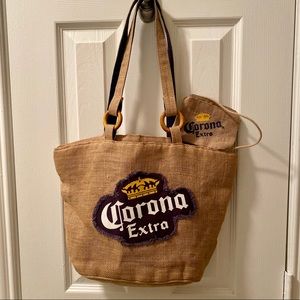 Corona Extra Beer Burlap Shoulder Beach Bag